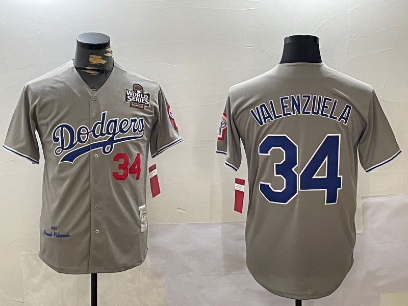 Men Los Angeles Dodgers 34 Valenzuela Grey Throwback Game 2024 Nike MLB Jersey style 11204
